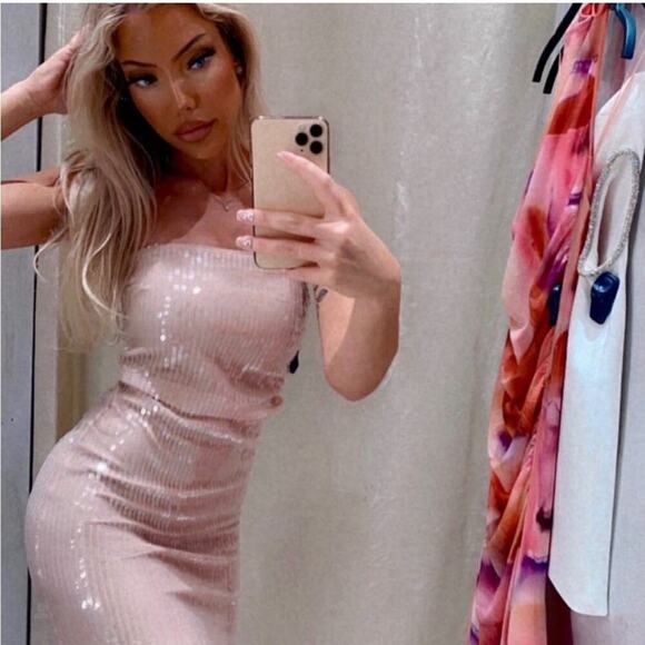 Zara Pink STRAPLESS DRESS WITH SEQUINS Size Extra Large XL - Picture 5 of 10